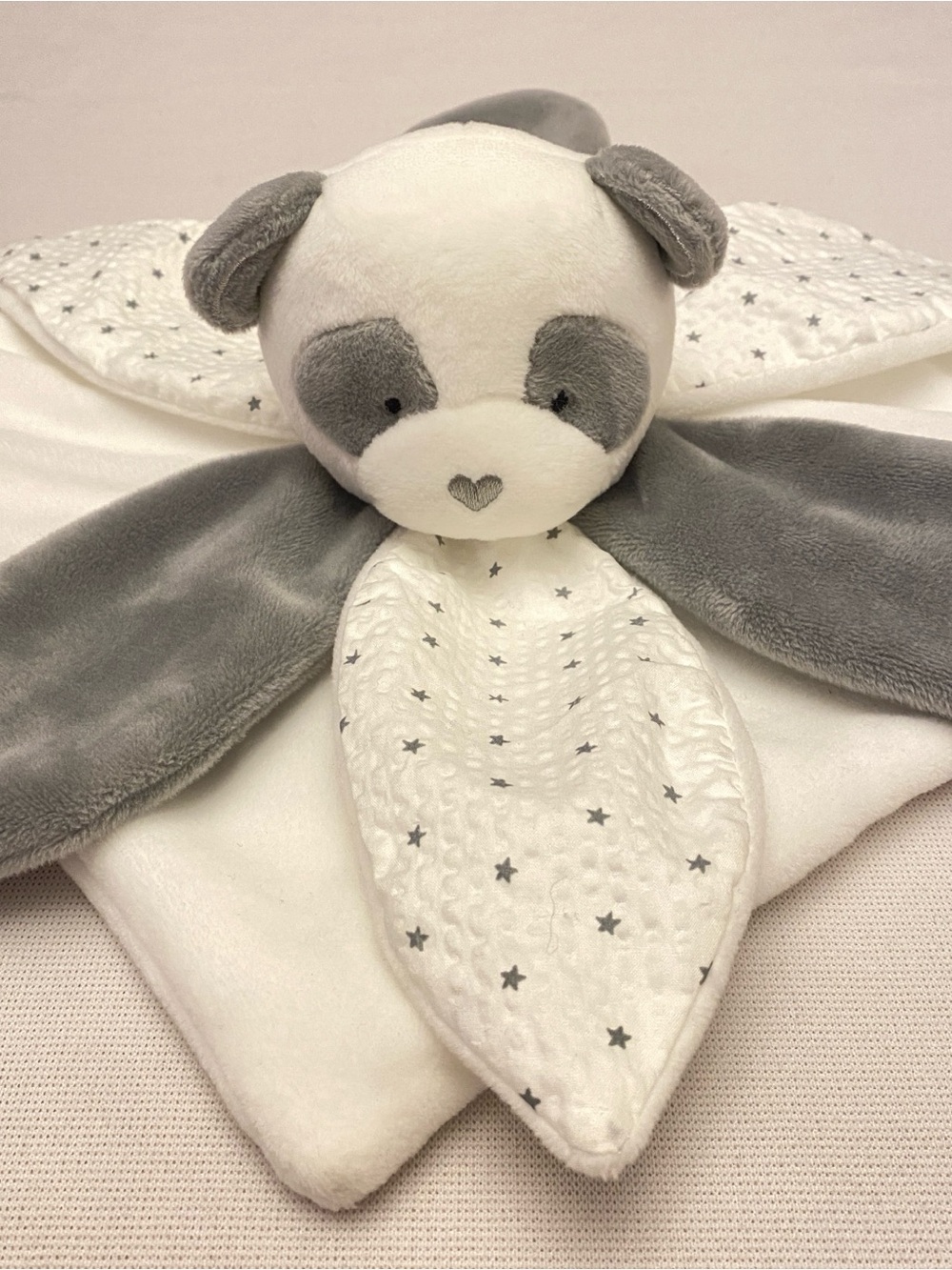 Panda Lovey Security Blanket Plush Comfort Toy French Doudou gray white Soft